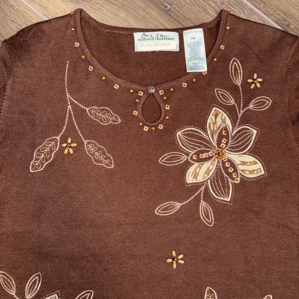 90s Alfred Dunner Grandmacore Beaded Sweater Top Petite Medium - Picture 4 of 5